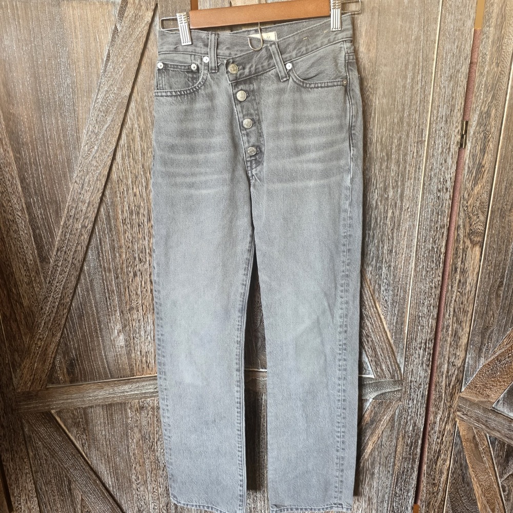 Madewell Jeans Women's Size 23 Gray Overlap Button Fly Straight Leg Mid Rise